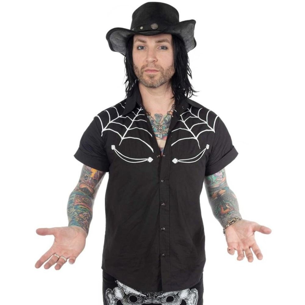 Spiderweb White Western Shirt Men Goth Fashion